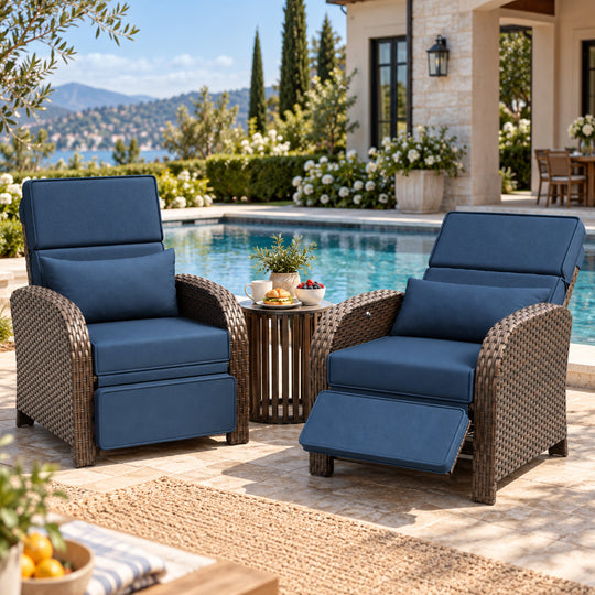 Outdoor Recliner Chair, Wicker Reclining Patio Chair