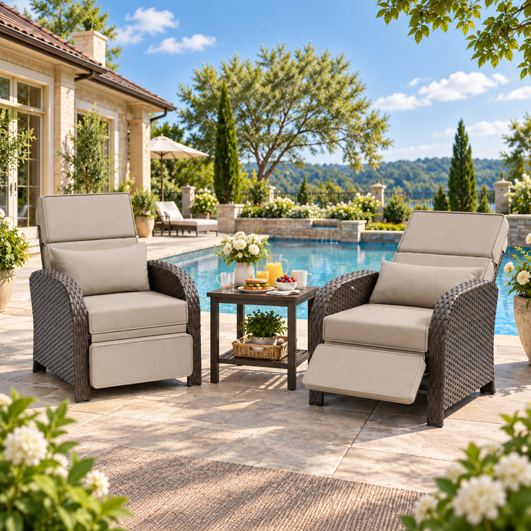 Outdoor Recliner Chair, Wicker Reclining Patio Chair
