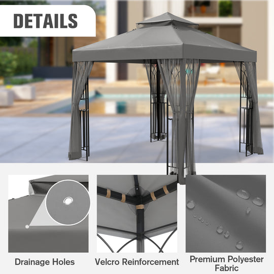 COOS BAY 8x8 Outdoor Patio Gazebo with Netting and Corner Shelves