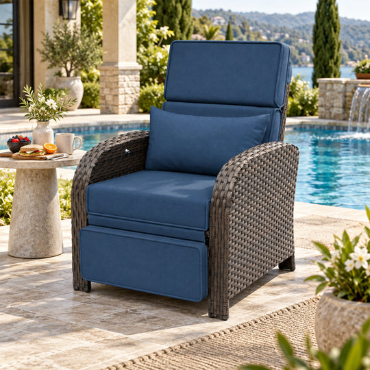 Outdoor Recliner Chair, Wicker Reclining Patio Chair