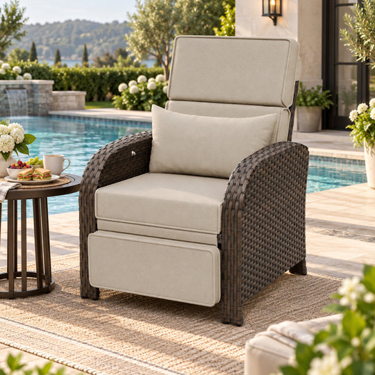 Outdoor Recliner Chair, Wicker Reclining Patio Chair