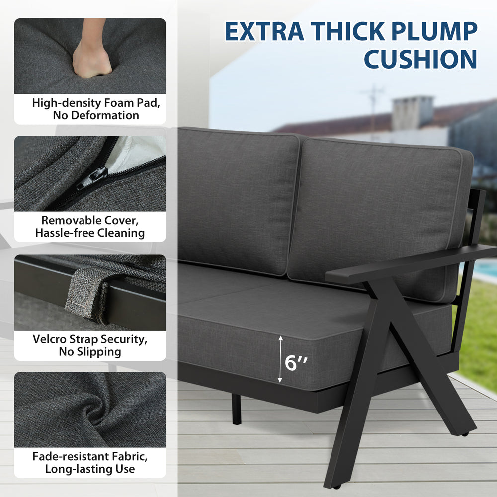 COOS BAY Iron Luxe Modern Outdoor Sofa, Black/Beige