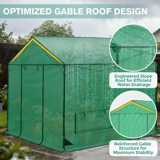 6x6/ 8x8 /10x10 FT Portable Walk-in Greenhouse with Power Access Ports