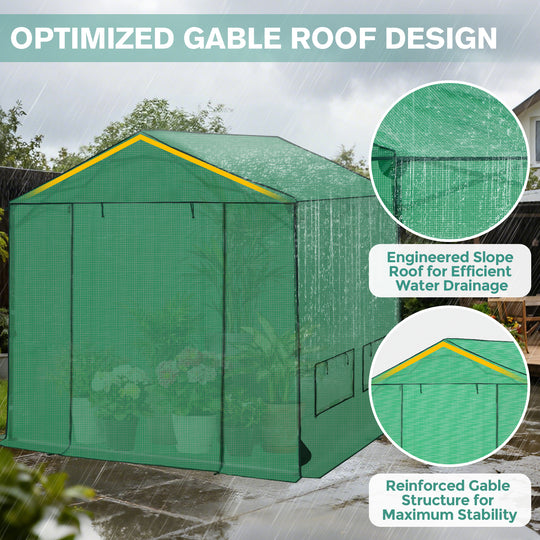 6x6/ 8x8 /10x10 FT Portable Walk-in Greenhouse with Power Access Ports