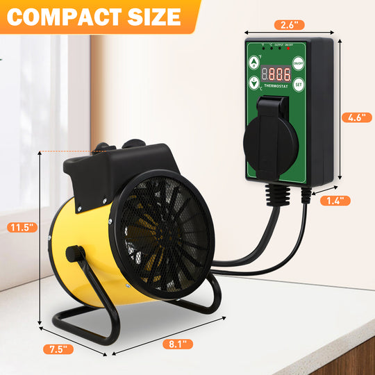 COOS BAY 1500W Radiant Spot Heater with Thermostat, 1/2 Pack, Yellow