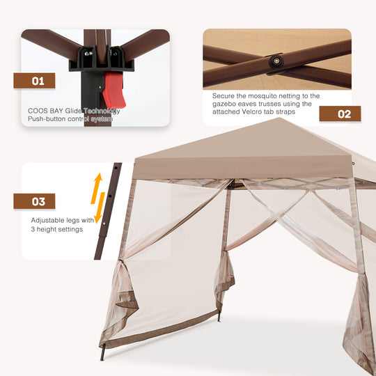 COOS BAY 10' x 10' Slant Leg Pop Up Canopy Tent (8x8 Top)