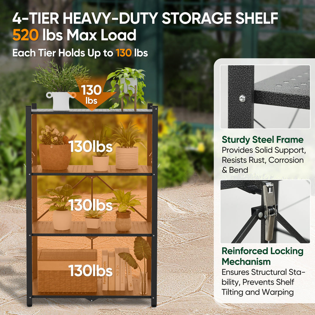 4 Tier Foldable Greenhouse Shelf, 1/2 Pack, Black