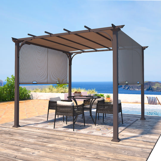 COOS BAY Outdoor Pergola 10x10 with Retractable Textilene Canopy