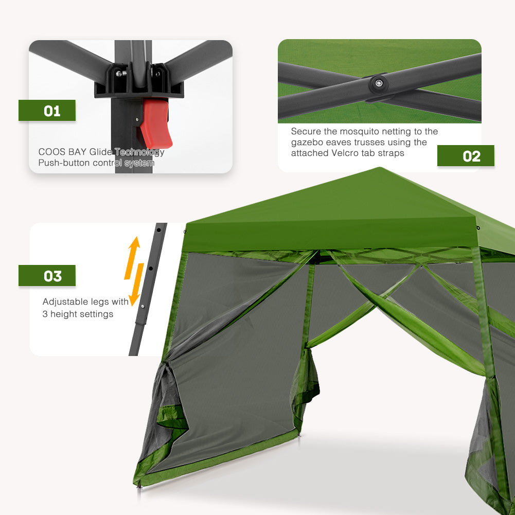 COOS BAY 10' x 10' Slant Leg Pop Up Canopy Tent (8x8 Top)