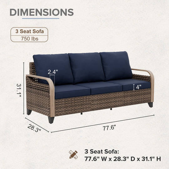 COOS BAY Modern Wicker Outdoor 3 Seat Sofa