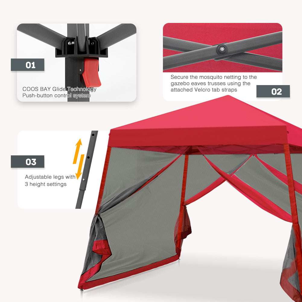 COOS BAY 10' x 10' Slant Leg Pop Up Canopy Tent (8x8 Top COOS BAY 10' x 10' Slant Leg Pop Up Canopy Tent (8x8 Top