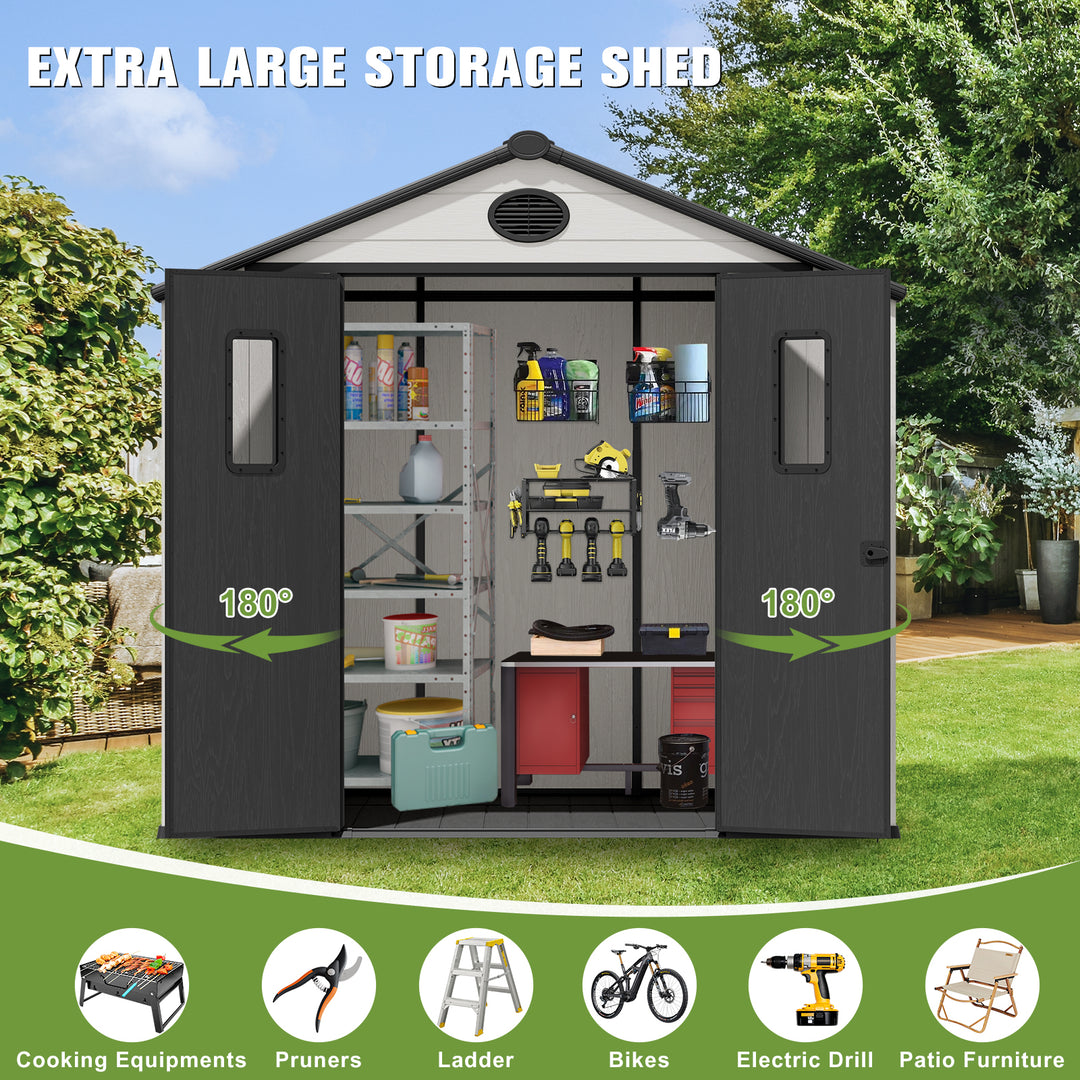 COOS BAY 8x6/8x8 Resin Outdoor Storage Shed, Garden Shed with Lockable Double Doors