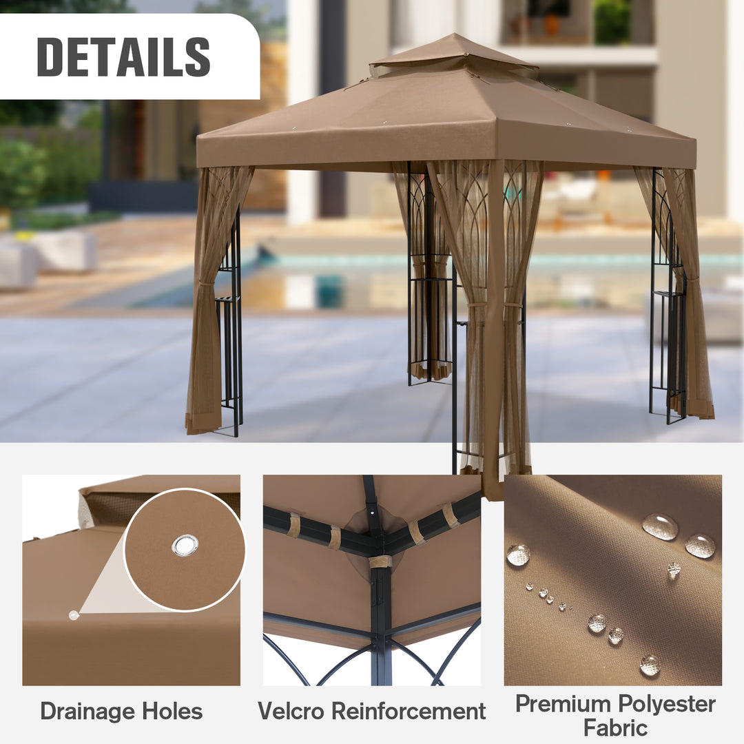 COOS BAY 8x8 Outdoor Patio Gazebo with Netting and Corner Shelves