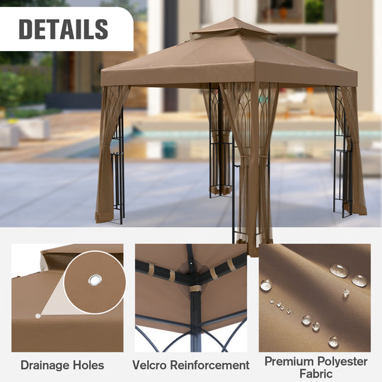 COOS BAY 8x8 Outdoor Patio Gazebo with Netting and Corner Shelves