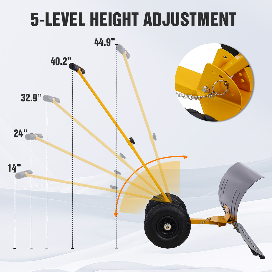 COOS BAY Wheeled Snow Shovel Single/Double Rod Snow Pusher with Adjustable Angle