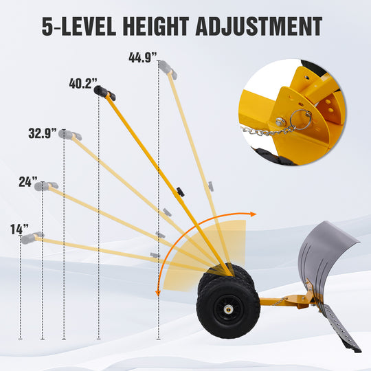 COOS BAY Wheeled Snow Shovel Single/Double Rod Snow Pusher with Adjustable Angle