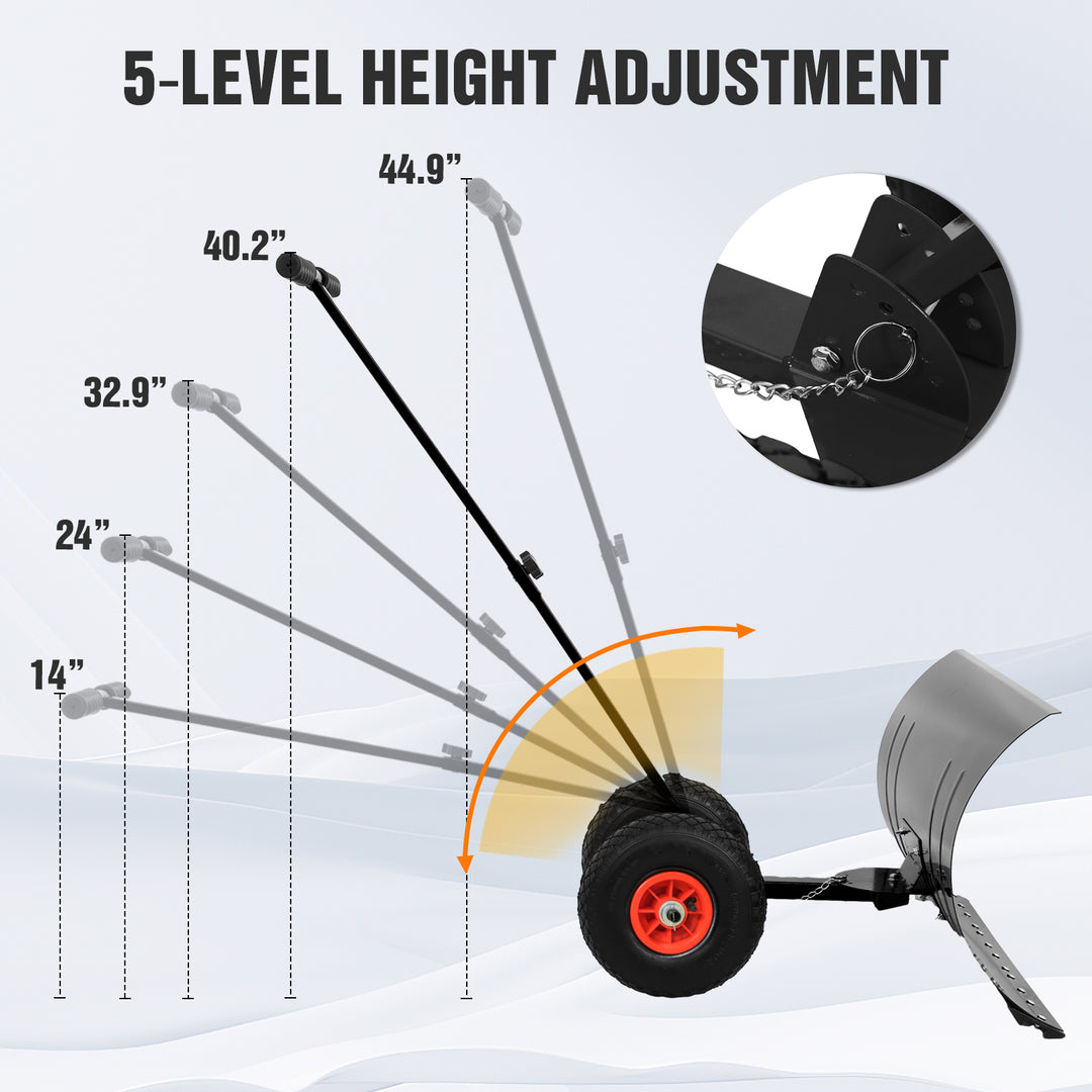 COOS BAY Wheeled Snow Shovel Single/Double Rod Snow Pusher with Adjustable Angle