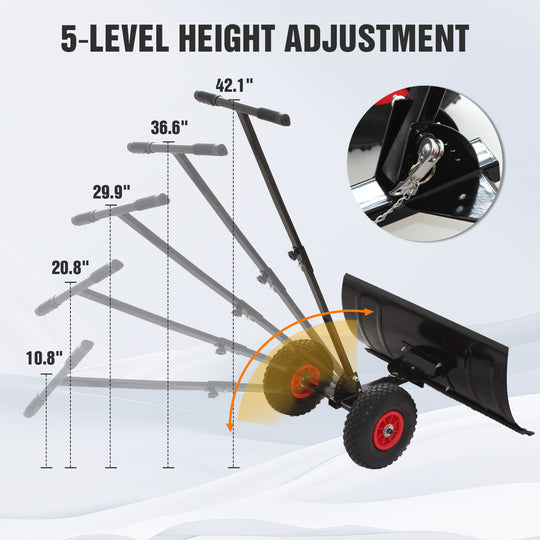 COOS BAY Wheeled Snow Shovel Single/Double Rod Snow Pusher with Adjustable Angle