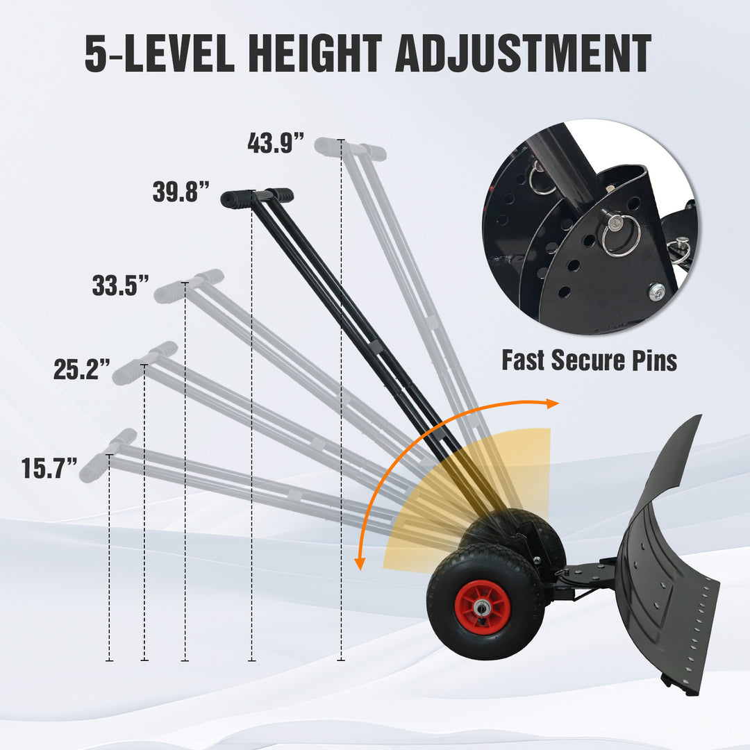COOS BAY 29” Wheeled Snow Shovel Single/Double Rod Snow Pusher with Adjustable Angle