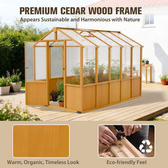 COOS BAY 6x8ft/6x10ft/6x12ft Cedar Wood Greenhouse with Roof Vents