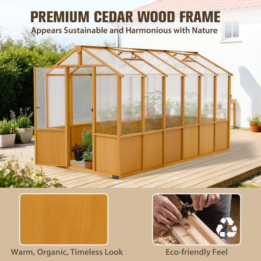 COOS BAY 6x8ft/6x10ft/6x12ft Cedar Wood Greenhouse with Roof Vents