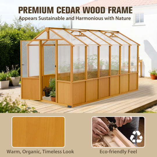 COOS BAY 6x8ft/6x10ft/6x12ft Cedar Wood Greenhouse with Roof Vents
