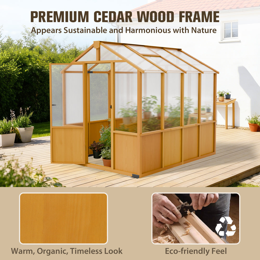 COOS BAY 6x8ft/6x10ft/6x12ft Cedar Wood Greenhouse with Roof Vents