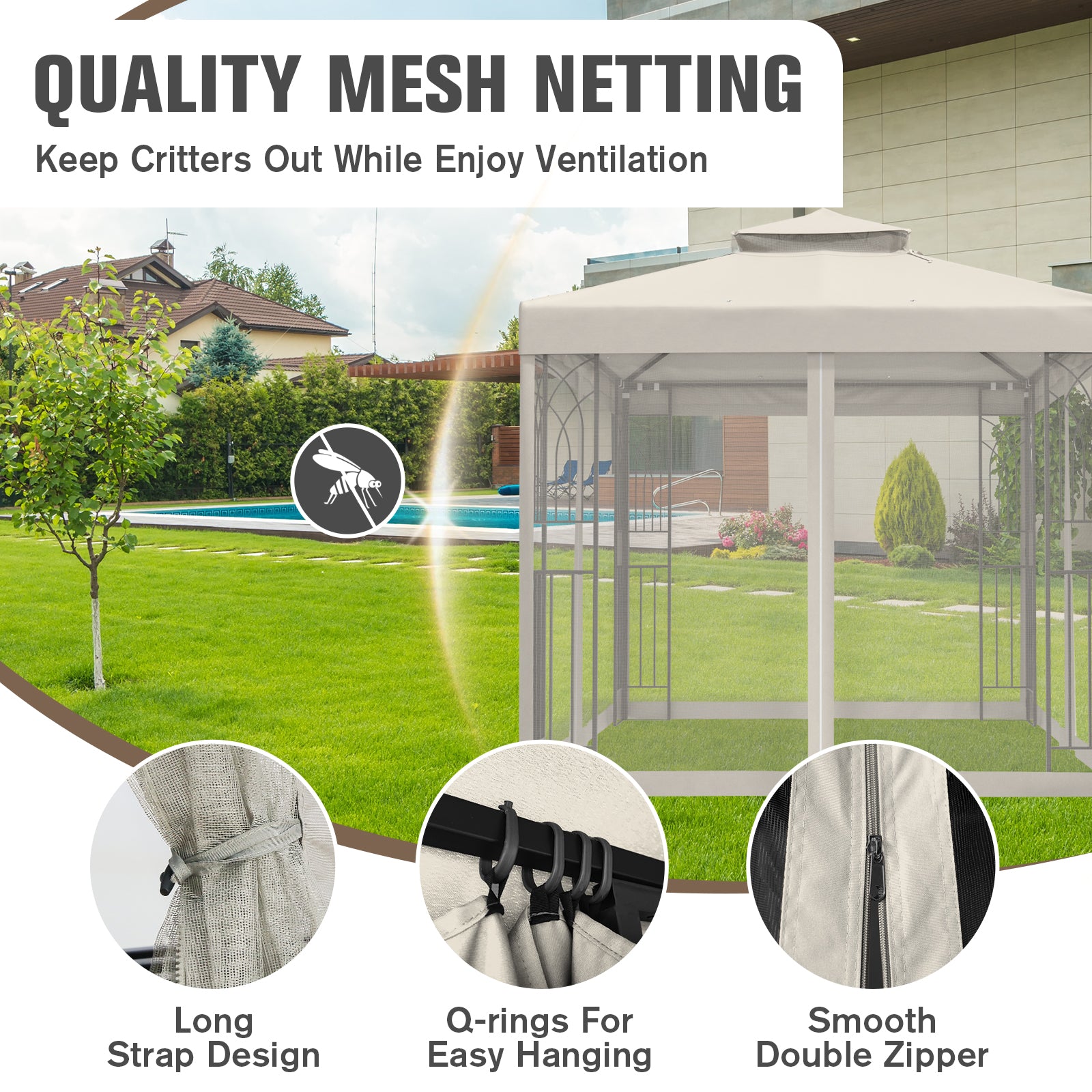 COOS BAY 8x8 Patio Gazebo with Corner Shelves and Mesh Netting
