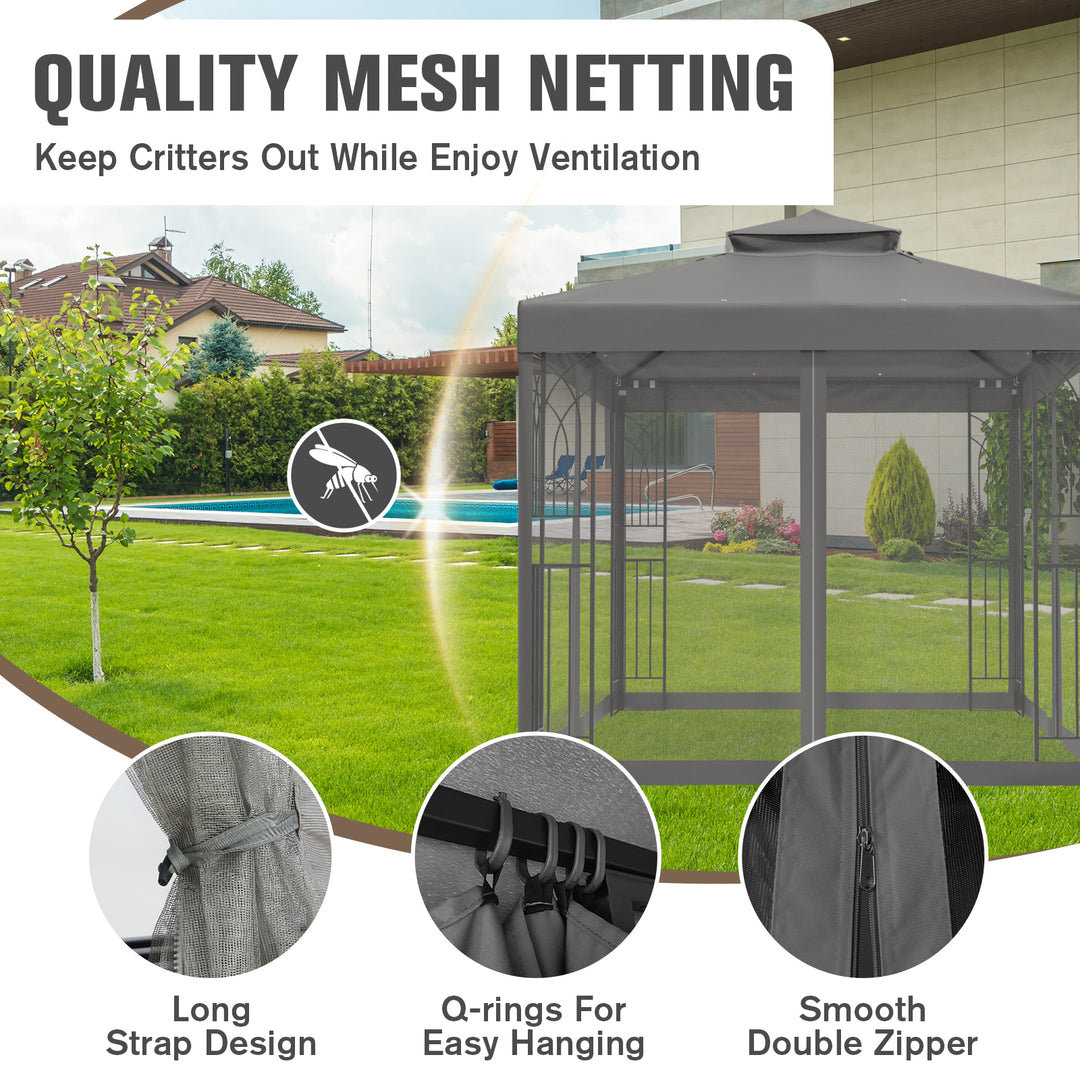 COOS BAY 8x8 Outdoor Patio Gazebo with Netting and Corner Shelves