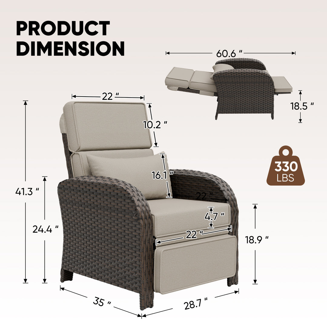 Outdoor Recliner Chair, Wicker Reclining Patio Chair