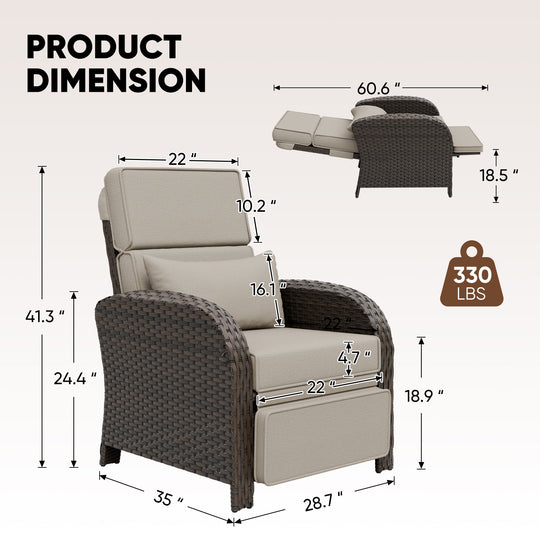 Outdoor Recliner Chair, Wicker Reclining Patio Chair