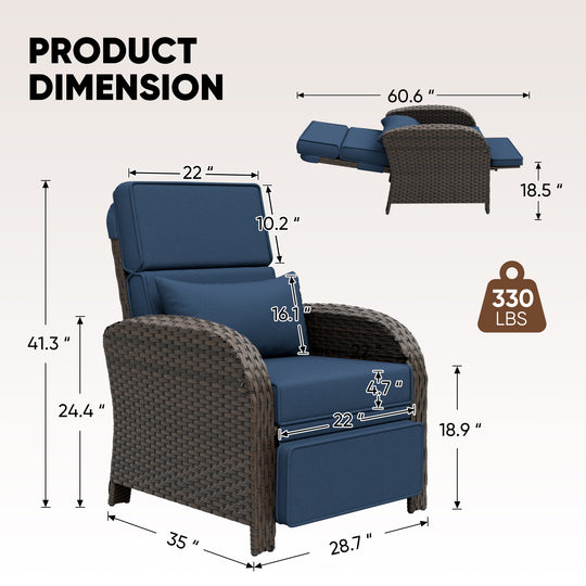 Outdoor Recliner Chair, Wicker Reclining Patio Chair