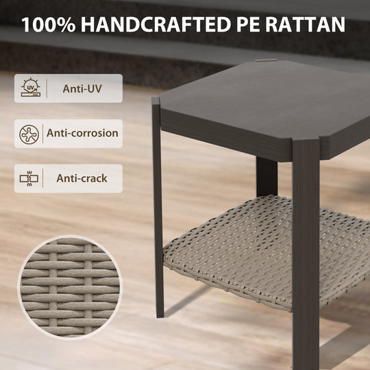 Rustic Hideaway Outdoor Patio Side Table, Beige/Brown