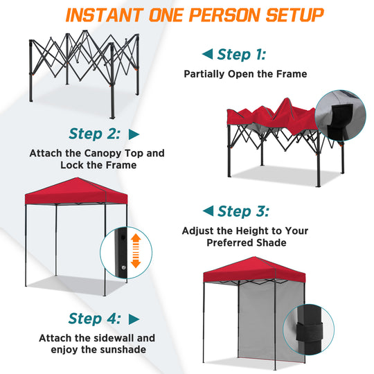 COOS BAY Pop Up Canopy Tent 6x4 with One Removable Sun Wall