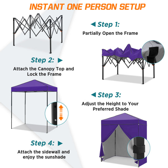 COOS BAY Pop Up Canopy Tent 6x4 with Four Removable Sun Walls