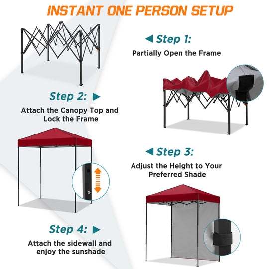COOS BAY Pop Up Canopy Tent 6x4 with One Removable Sun Wall