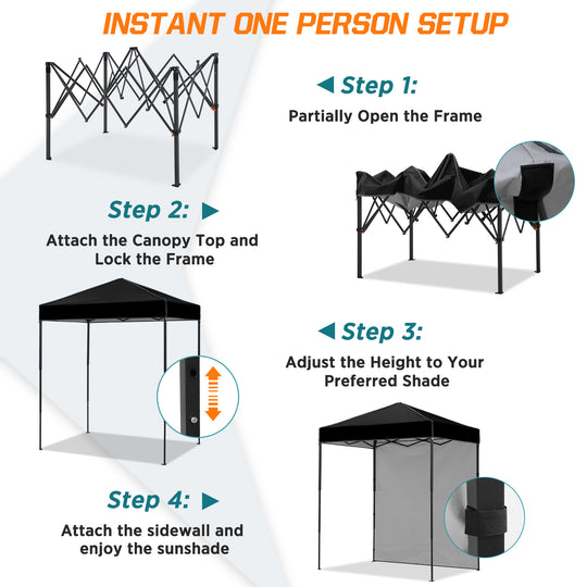 COOS BAY Pop Up Canopy Tent 6x4 with One Removable Sun Wall
