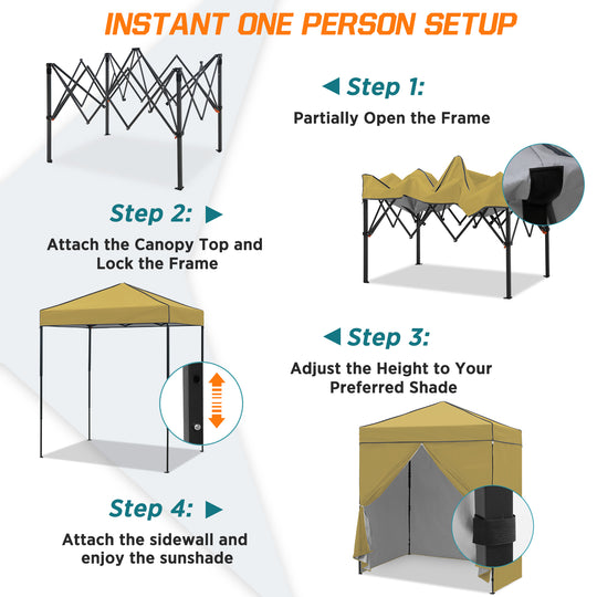 COOS BAY Pop Up Canopy Tent 6x4 with Four Removable Sun Walls