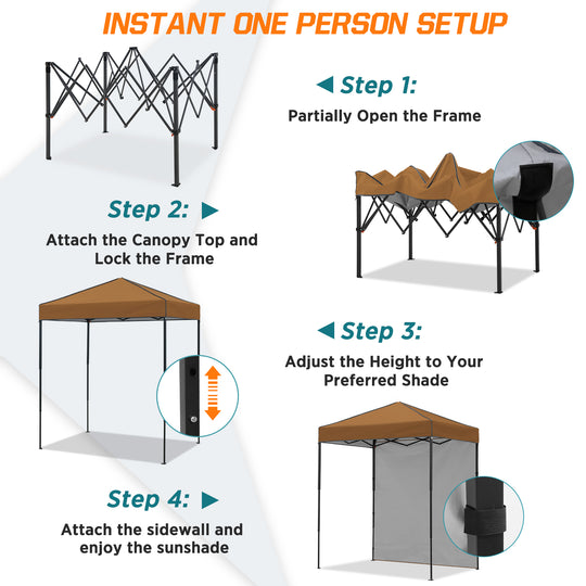 COOS BAY Pop Up Canopy Tent 6x4 with One Removable Sun Wall