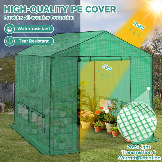 6x6/ 8x8 /10x10 FT Portable Walk-in Greenhouse with Power Access Ports