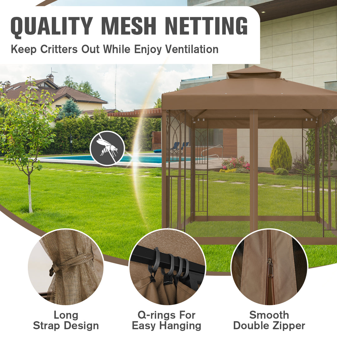 COOS BAY 8x8 Outdoor Patio Gazebo with Netting and Corner Shelves