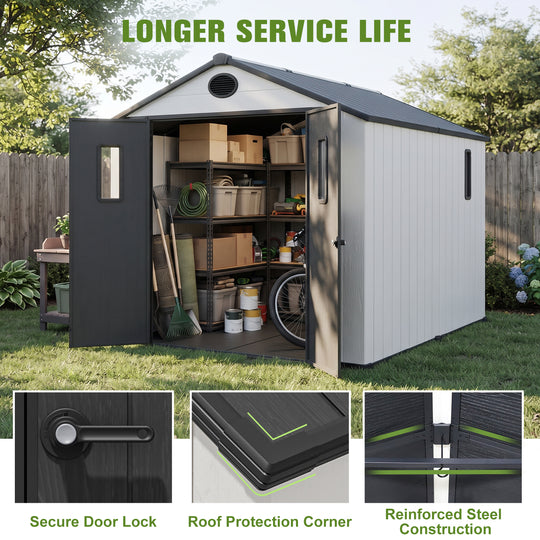 COOS BAY 8x6/8x8/5x3/6x4 Outdoor Storage Shed with Floor, Lockable Doors