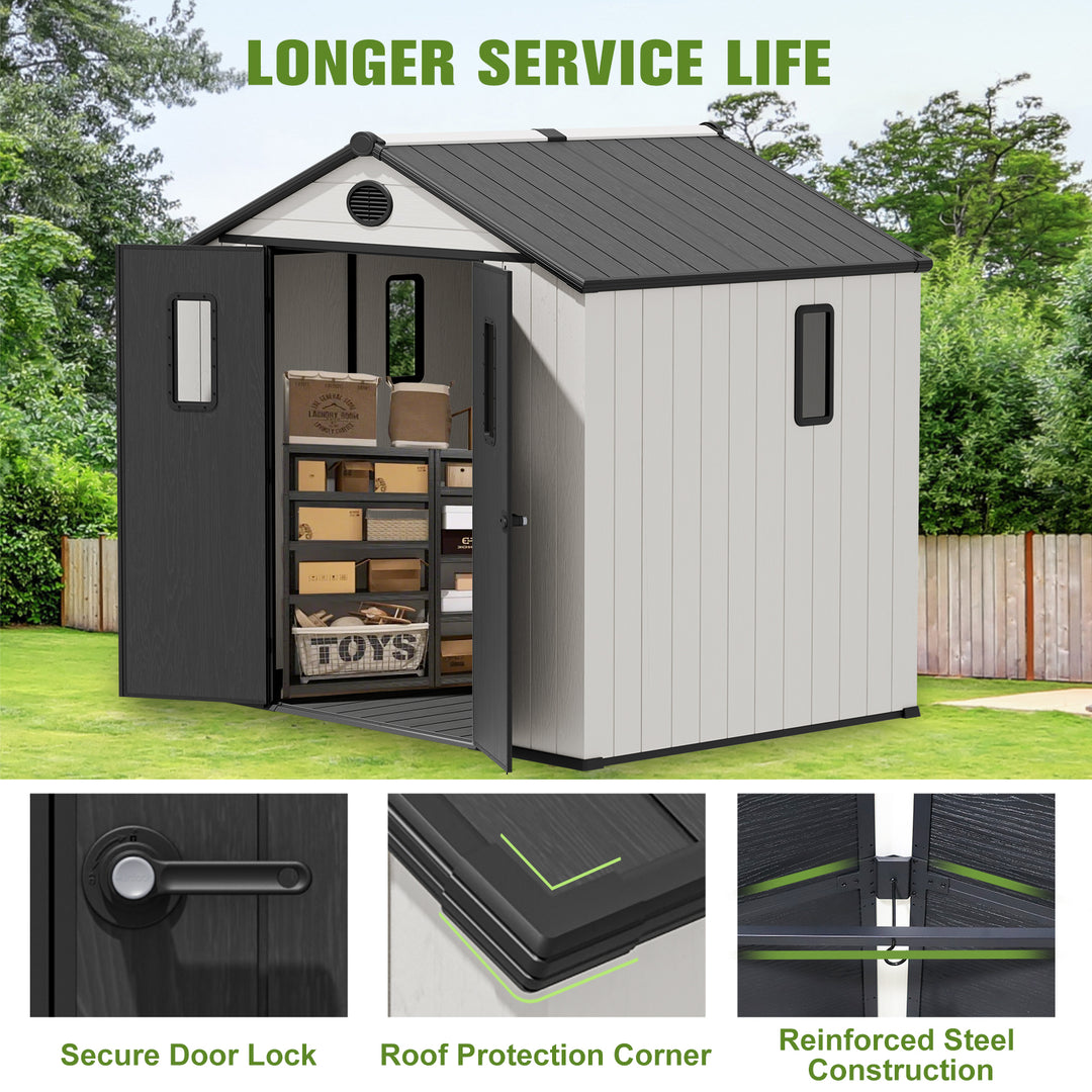 COOS BAY 8x6/8x8 Resin Outdoor Storage Shed, Garden Shed with Lockable Double Doors
