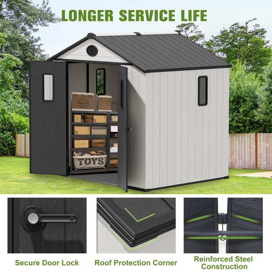COOS BAY 8x6/8x8 Resin Outdoor Storage Shed, Garden Shed with Lockable Double Doors
