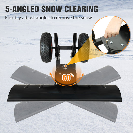 COOS BAY 29” Wheeled Snow Shovel Single/Double Rod Snow Pusher with Adjustable Angle