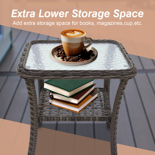 COOS BAY Vintage Courtyard PE Rattan Outdoor Side Table