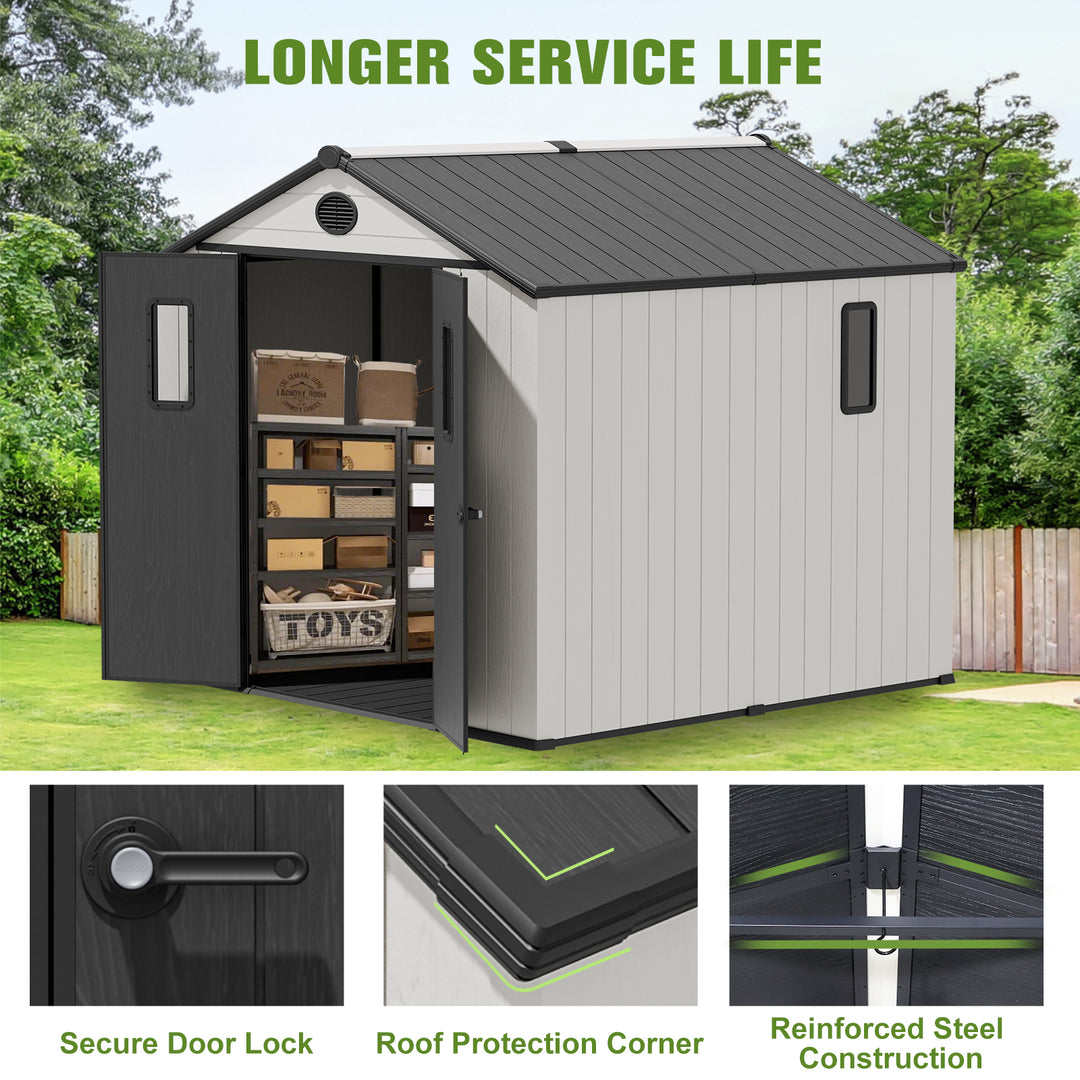 COOS BAY 8x6/8x8 Resin Outdoor Storage Shed, Garden Shed with Lockable Double Doors