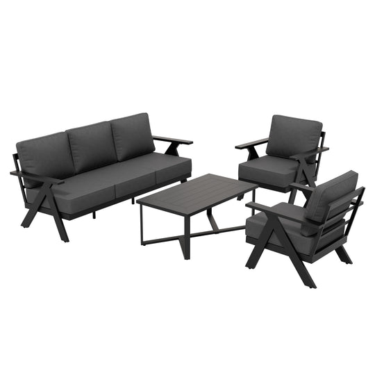 COOS BAY Iron Luxe Modern Outdoor 4 Piece Patio Furniture Set