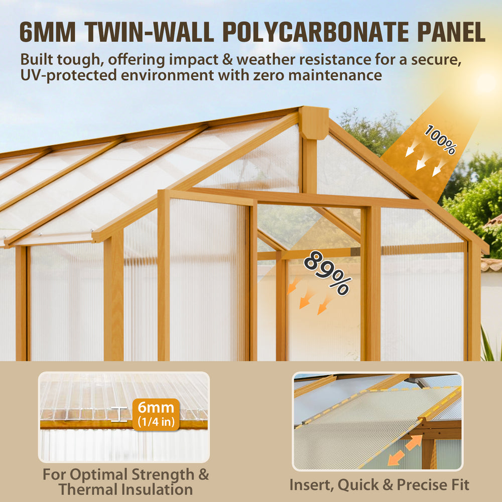 COOS BAY 6x8ft/6x10ft/6x12ft Cedar Wood Greenhouse with Roof Vents