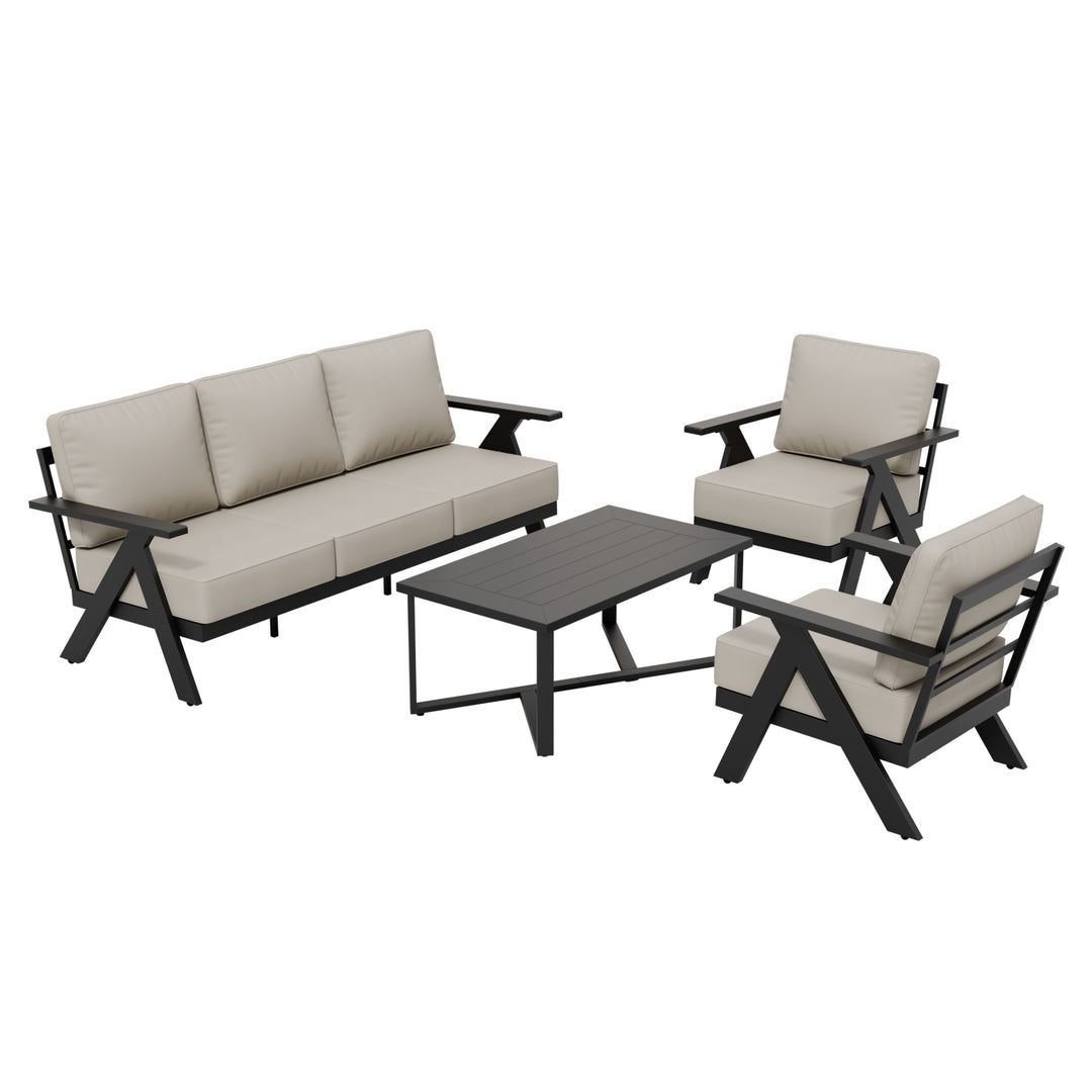 COOS BAY Iron Luxe Modern Outdoor 4 Piece Patio Furniture Set